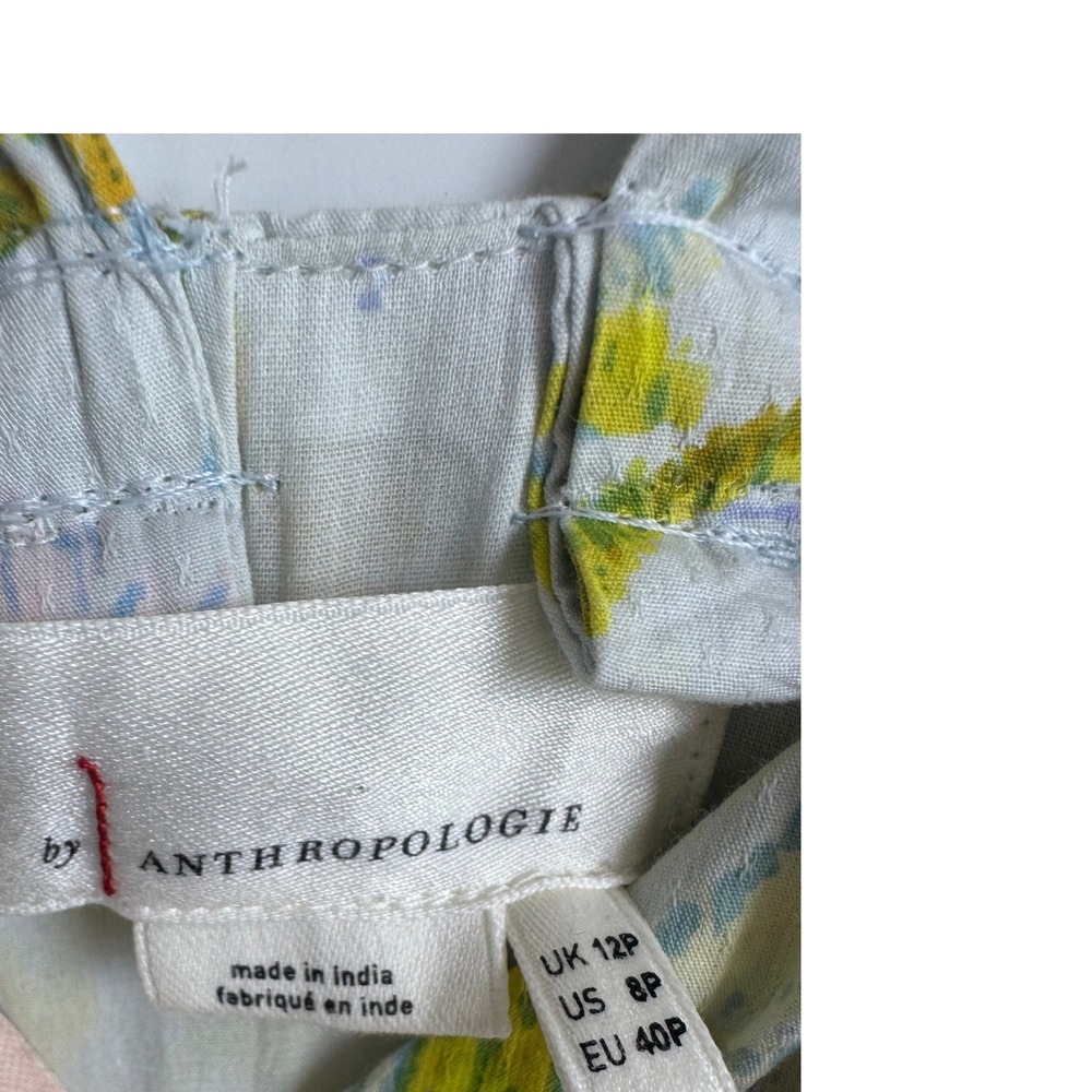Anthropologie Solenne flounced maxi dress light blue yellow floral tiered 8 P - Picture 3 of 15
